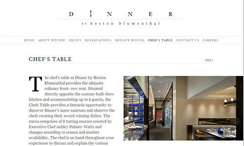 Picture of the Dinner by Heston Blumenthal website homepage