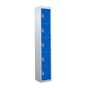 Tall Locker 300mm Deep - Camlock - Flat Top - 5 x Blue Doors