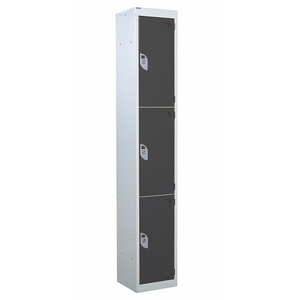 Tall Locker 450mm Deep - Camlock - Flat Top - 3 x Dark Grey Doors