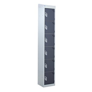 Tall Locker 300mm Deep - Camlock - Slope Top - 6 x Dark Grey Doors