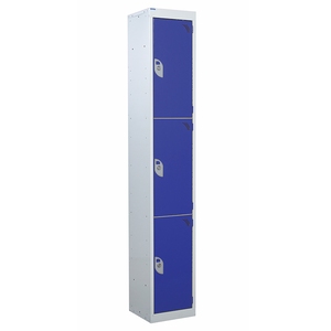 Tall Locker 300mm Deep - Camlock - Flat Top - 3 x Blue Doors